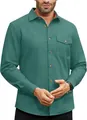 Detail of green brushed casual shirt for men featuring chest pocket and amber buttons - S / Green