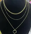 Triple-layered 14K gold plated necklace with curb chain and geometric pendant - Circle 3mm Magic Flattened O-Chain / Gold