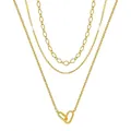 Elegant triple-layer golden necklace featuring interlocking oval crystal charm pendants - Rhinestone Inlaid Paperclip Oval Flattened O-Chain / Gold