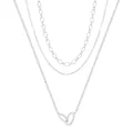 Triple-layer silver-toned necklace featuring interlocking geometric hoop pendant - Rhinestone Inlaid Paperclip Oval Flattened O-Chain / Silver