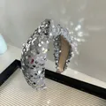 Sparkling silver sequin knotted headband in retro gray fabric - Grey
