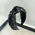 Elegant black sequined knotted headband with retro fashion style for high skull top effect - 4# Black