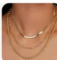 Triple layered 14K gold plated necklace with herringbone paperclip and rope chains - Snake Bone 40+5cm Paperclip 45cm Twist 50cm / Gold