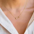Elegant 14K gold plated safety pin pendant necklace with micro-pave crystals for women - Zirconia Paperclip Necklace / Gold
