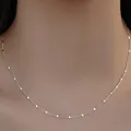 Dainty silver-plated satellite chain necklace with small beads for minimalist daily wear - 38+5cm Flattened Chain Necklace / Silver