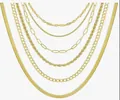 14K gold-plated layered necklace set with snake and rope chain styles - 6-Piece Necklace Combo / Gold
