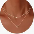 Elegant double-layered necklace with heart pendant and crystal accents in gold finish - Rhinestone Heart Double Layer Necklace / Silver