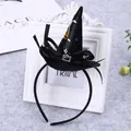 Detail view of black Halloween witch hat headband with sparkly buckle and star patterns. - Black Colorful Star and Moon Gold Foil Style