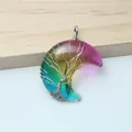 Handmade wire wrapped tree of life crescent moon pendant with colorful rainbow crystals - Multicolor