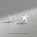 Minimalist S999 sterling silver star stud earrings with sleek polished finish - Asymmetric Star Style (C00325-2（不对称）) / 990 Silver / Silver