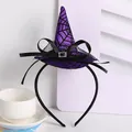 Detailed view of Halloween witch hat headband with purple spider web pattern decoration - Purple and Black Spider Web Style