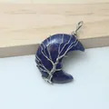 Handmade wire-wrapped tree of life design on a lapis lazuli stone crescent moon pendant - Lapis Lazuli