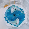 Automatic clear folding umbrella featuring a refreshing blue dolphin ocean print - Automatic / Blue & White Whale Pattern