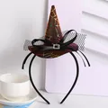 Detail of Halloween witch hat headband with colorful spider web pattern and bow - Brown Colorful Laser Spider Web Style