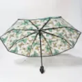 Folding transparent umbrella featuring green butterfly floral print pattern for rain - Manual / Green Butterfly Pattern