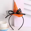 Orange Halloween witch hat headband with gold spiderweb pattern and black bow - Orange and Gold Spider Web Style