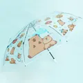 Clear three-fold umbrella featuring cute cartoon capybara prints for rainy or sunny days. - Automatic / Capybara Pattern