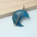Hand-wrapped silver wire tree of life blue agate crescent moon pendant necklace - Rose Gold