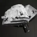 Automatic three-fold transparent umbrella featuring cute black cat prints and black handle - Automatic / Black Cat Pattern