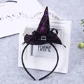 Close-up of Halloween witch hat headband featuring purple spiderweb pattern and mesh bow - Black Purple Glitter Spider Web Style