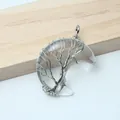 Clear quartz crescent moon pendant with silver tree of life wire wrap - White Crystal
