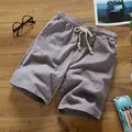 Premium men's casual gray cotton linen shorts with elastic drawstring waist for summer - M / Gray