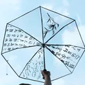 Creative transparent three-fold umbrella featuring Chinese ink calligraphy and bamboo art - Automatic / Ink Calligraphy Pattern