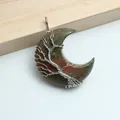 Handmade natural unakite stone crescent moon pendant with silver tree of life wire wrap - Unakite