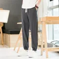 Comfortable men's grey cotton linen jogger pants designed for a relaxed leisure look - M / Dark Gray