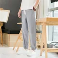 Pantalon de jogging pour hommes en coton et lin gris clair avec cordon de serrage - Gris clair