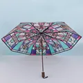 Automatic foldable three-fold umbrella featuring colorful stained glass art pattern print - Manual / Stained Glass Pattern