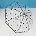 Clear three-fold folding umbrella featuring cute black and white cat pattern print - Manual / B&W Cat Pattern
