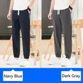 Pantalon de jogging décontracté pour homme en coton et lin, coloris bleu marine et gris - Bleu Marine et Gris Foncé