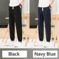 Pantalon de jogging décontracté pour hommes en coton et lin noir et bleu marine - Noir et Bleu Marine