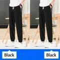 Pantalon de jogging décontracté en coton et lin noir pour hommes pour l'été - Noir et Noir