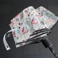 Foldable transparent umbrella with botanical berry print and black matte handle SKU - Manual / Plant Illustration Pattern