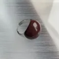 Retro chocolate brown enamel dome ring with adjustable minimalist silver open band - Silver Base Wine Red (R-780)