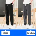 Pantalon de jogging décontracté en coton et lin pour hommes en noir et gris foncé - Noir et Gris Foncé