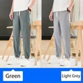 Pantalon de jogging léger en coton et lin pour homme, coloris vert et gris clair - Vert et Gris Clair