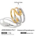Detailed view and dimensions of the gold and silver paperclip link stainless steel ring - Micro-set Zirconia Double Layer Paperclip Style (A03)