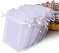 Pila de bolsas de organza blanca transparente con cordón para regalos o joyería. - Blanco; 20*30cm