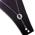 Elegant titanium steel long necklace with sparkly rhinestone circle and pearl drops. - Silver Circle Style (024)