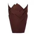 Stack of brown tulip-shaped greaseproof paper liners for muffins and baking cupcakes - Pack of 50 / Brown
