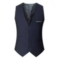 Chaleco de traje para hombre entallado con botonadura en azul marino - 3XL / Azul Marino con Rayas Blancas