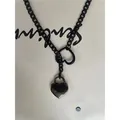 Punk style black metal Cuban Y-chain necklace featuring a sleek heart padlock pendant - Standard / Black Heart Lock (10mm 85cm)