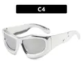 Occhiali da sole oversize bubble Y2K argento futuristico, finitura argento C4 - Come mostrato / Montatura Argento Lente Specchiata Bianca