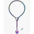 Punk iridescent heart padlock Cuban Y-chain necklace for women with key accessory - Standard / Iridescent Heart Lock (10mm 85cm)