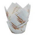 Elegant white tulip cupcake liners with brown cursive print for baking muffins 50pcs - Pack of 50 / White with Gold Letter Print