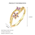 Elegant S925 sterling silver flower ring featuring purple zirconia and gold finish - Gold (Purple Rhinestone)