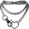 Edgy punk style silver Cuban link Y-chain necklace featuring a heart ring charm design - Standard / Silver (10mm 85cm)